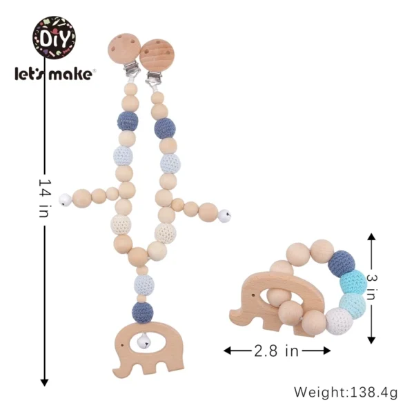 Let's Make Wood Teether Baby Bed Hanging Rattles Toy Make Noise Bird Elephant Shape Crochet Beads Bracelet Pram Clip Baby Rattle - Image 4