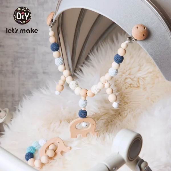 Let's Make Wood Teether Baby Bed Hanging Rattles Toy Make Noise Bird Elephant Shape Crochet Beads Bracelet Pram Clip Baby Rattle - Image 3