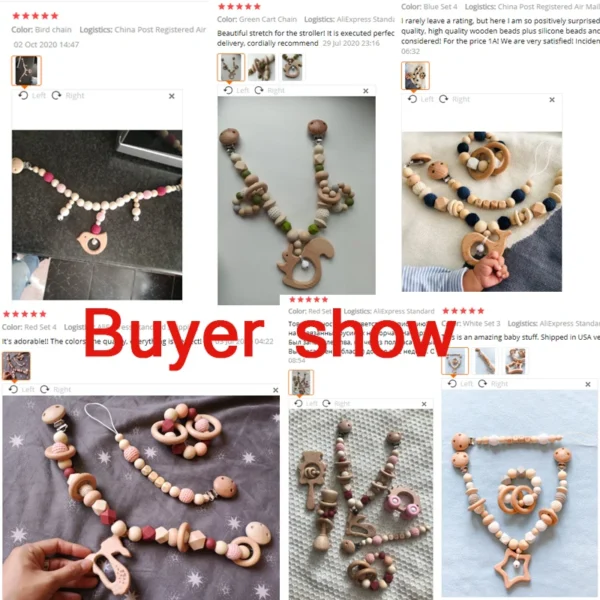 Let's Make Wood Teether Baby Bed Hanging Rattles Toy Make Noise Bird Elephant Shape Crochet Beads Bracelet Pram Clip Baby Rattle - Image 6