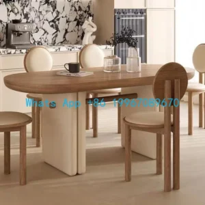 Solid wood oval dining table chair dining table combination medieval cream living room home