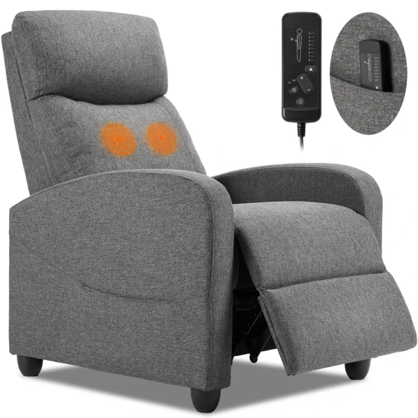 JHK Recliner Chair Massage Sofa Fabric Theater Lumbar Support Adjustable Modern Padded Seat Backrest Living Room Home Grey - Image 3