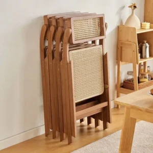Stackable Dining Chairs Wood Folding Dining Room Chair Woven Seat Kitchen Balcony Furniture Sillas Para Comedor Patio Chair