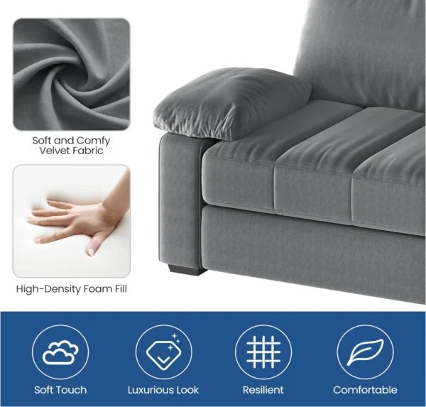 79" Sofa Couch Modern Velvet Couch with Removable Covers & USB Ports Oversized Loveseat Sofas with Storage Pockets for Living Ro - Image 6