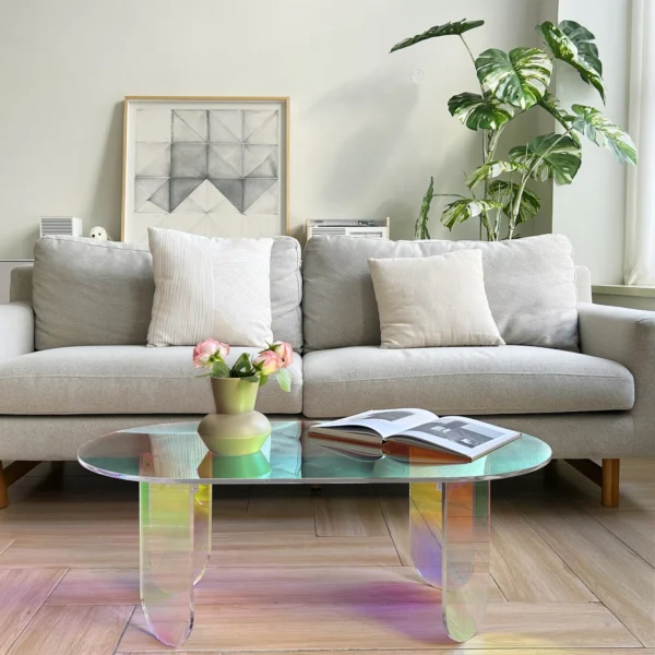 Acrylic Coffee Table, Iridescent Acrylic End Table, Colorful Acrylic Side Table 37.4 in (L) x 19.7 in (W) x 14.2IN (H) - Image 3