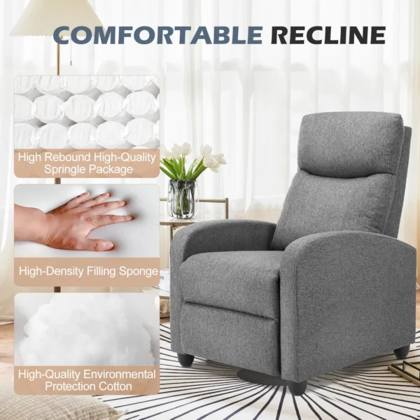 JHK Recliner Chair Massage Sofa Fabric Theater Lumbar Support Adjustable Modern Padded Seat Backrest Living Room Home Grey - Image 2