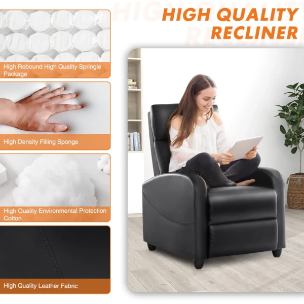 JHK Recliner Chair Massage Sofa Fabric Theater Lumbar Support Adjustable Modern Padded Seat Backrest Living Room Home Grey - Image 4