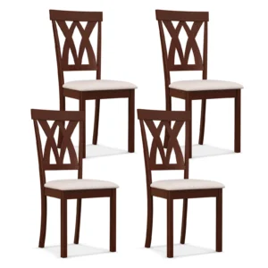 Armless Dining Chairs Set of 4 w/ Rubber Wood Frame Elegant Hollowed Backrest