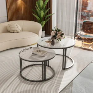 Set of 2 Round Living Room Center Table Anti-rust Anti-corrosion Outdoor Nesting Stacking Coffee Table Small Space Friendly