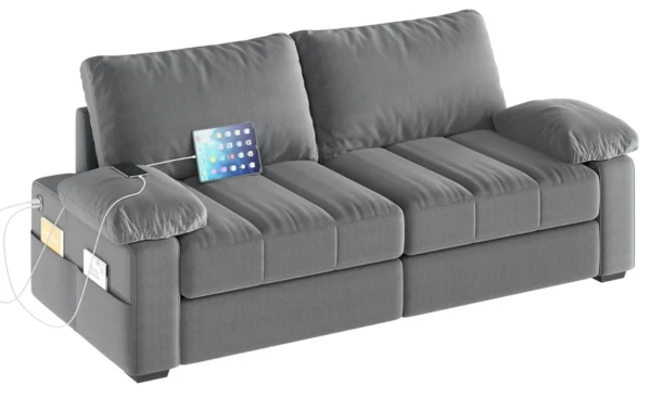 79" Sofa Couch Modern Velvet Couch with Removable Covers & USB Ports Oversized Loveseat Sofas with Storage Pockets for Living Ro - Image 4