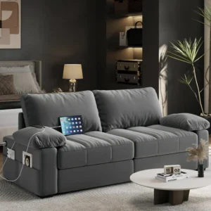 79" Sofa Couch Modern Velvet Couch with Removable Covers & USB Ports Oversized Loveseat Sofas with Storage Pockets for Living Ro