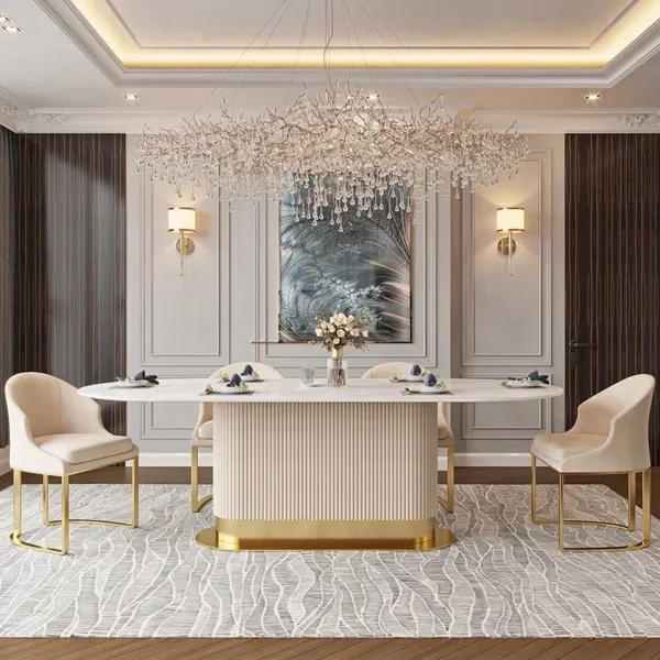 Dining Table, Marble Rock Table, Table and Chair Set Combination, Can Be Customized for Multi-person Family Use - Image 3