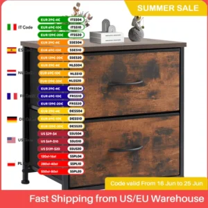 JHK Nightstand Bedside Coffee Sofa Tea Table Storage Closet Chest Clothes Display For Bedroom 2 Fabric Drawers Cabinet Furniture