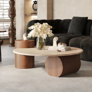 Stone Italian Side Table Nordic Natural Travertine Unique Wood Coffee Table Round Stone Designer Stolik Kawowy Home Furniture