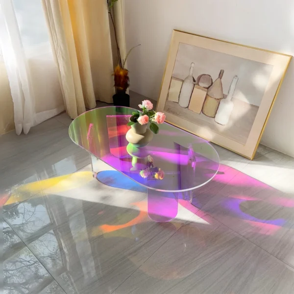 Acrylic Coffee Table, Iridescent Acrylic End Table, Colorful Acrylic Side Table 37.4 in (L) x 19.7 in (W) x 14.2IN (H) - Image 4