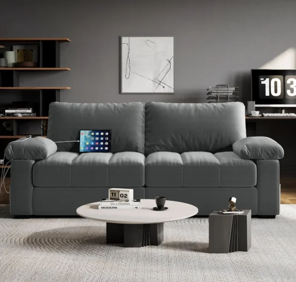 79" Sofa Couch Modern Velvet Couch with Removable Covers & USB Ports Oversized Loveseat Sofas with Storage Pockets for Living Ro - Image 3
