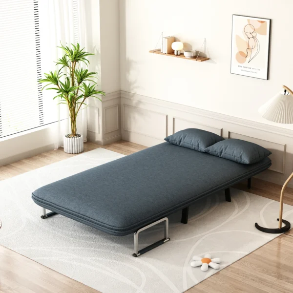 39″ Convertible Chair Bed, Tri-Fold Sofa Bed with Adjustable Backrest & Pillow, Leisure Chaise Lounge Couch with Sturdy Steel Fr
