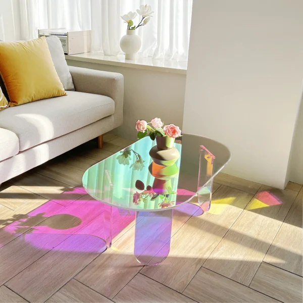 Acrylic Coffee Table, Iridescent Acrylic End Table, Colorful Acrylic Side Table 37.4 in (L) x 19.7 in (W) x 14.2IN (H) - Image 2